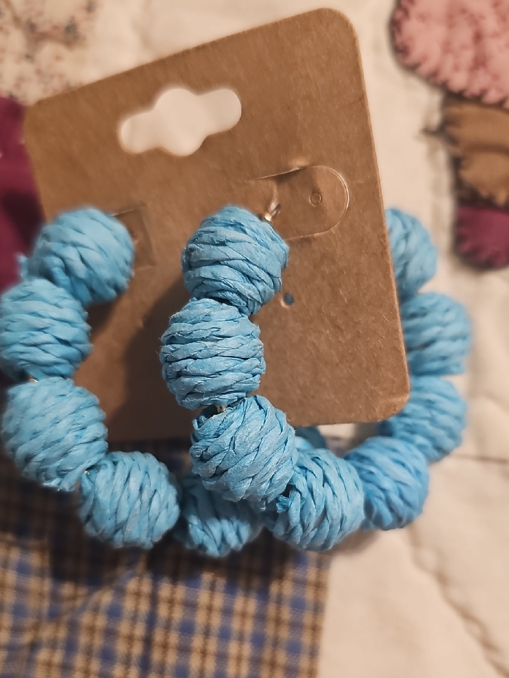 Blue Beaded Hoop Earrings
